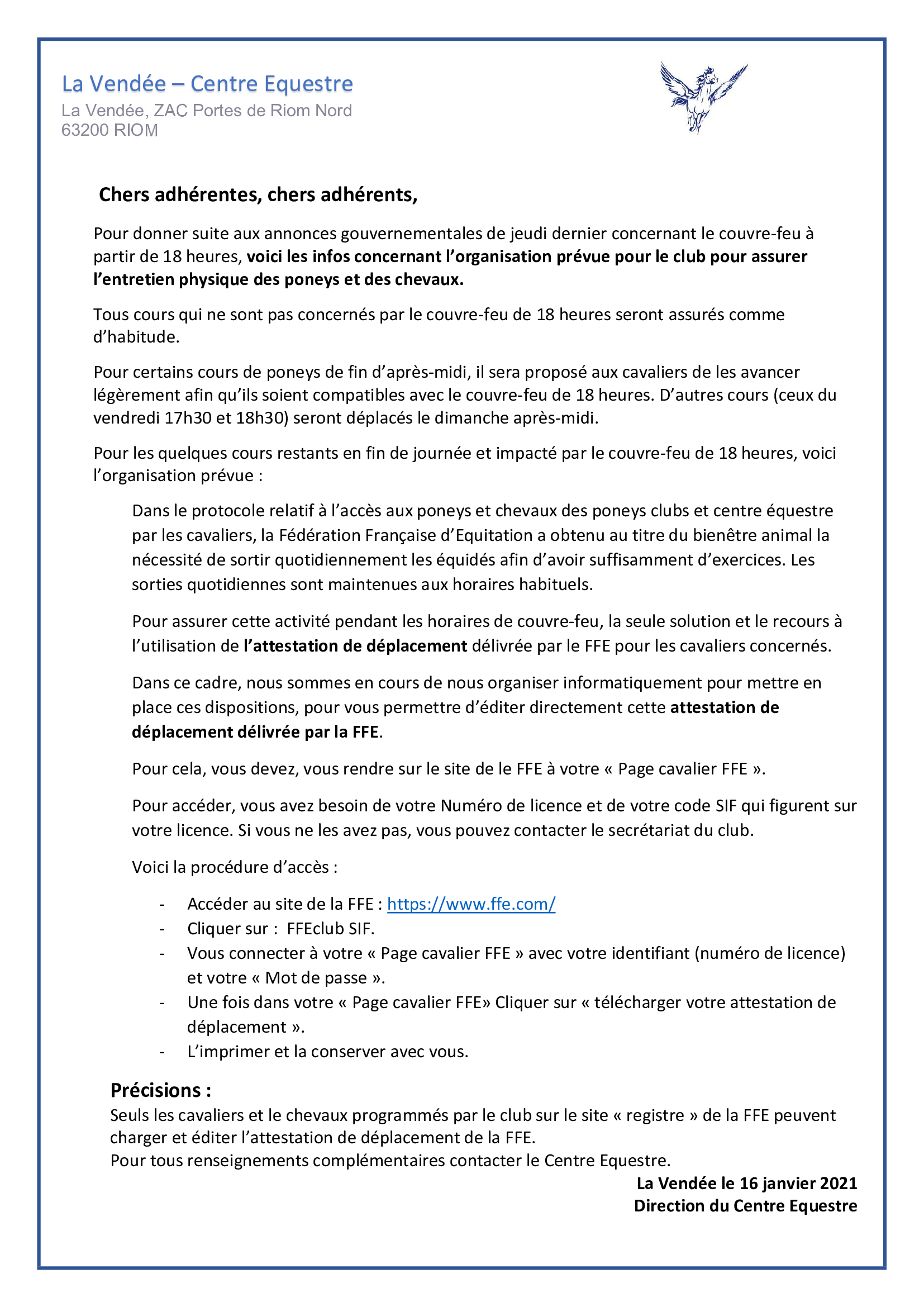 Infos CE la Vendée le 17-01-21